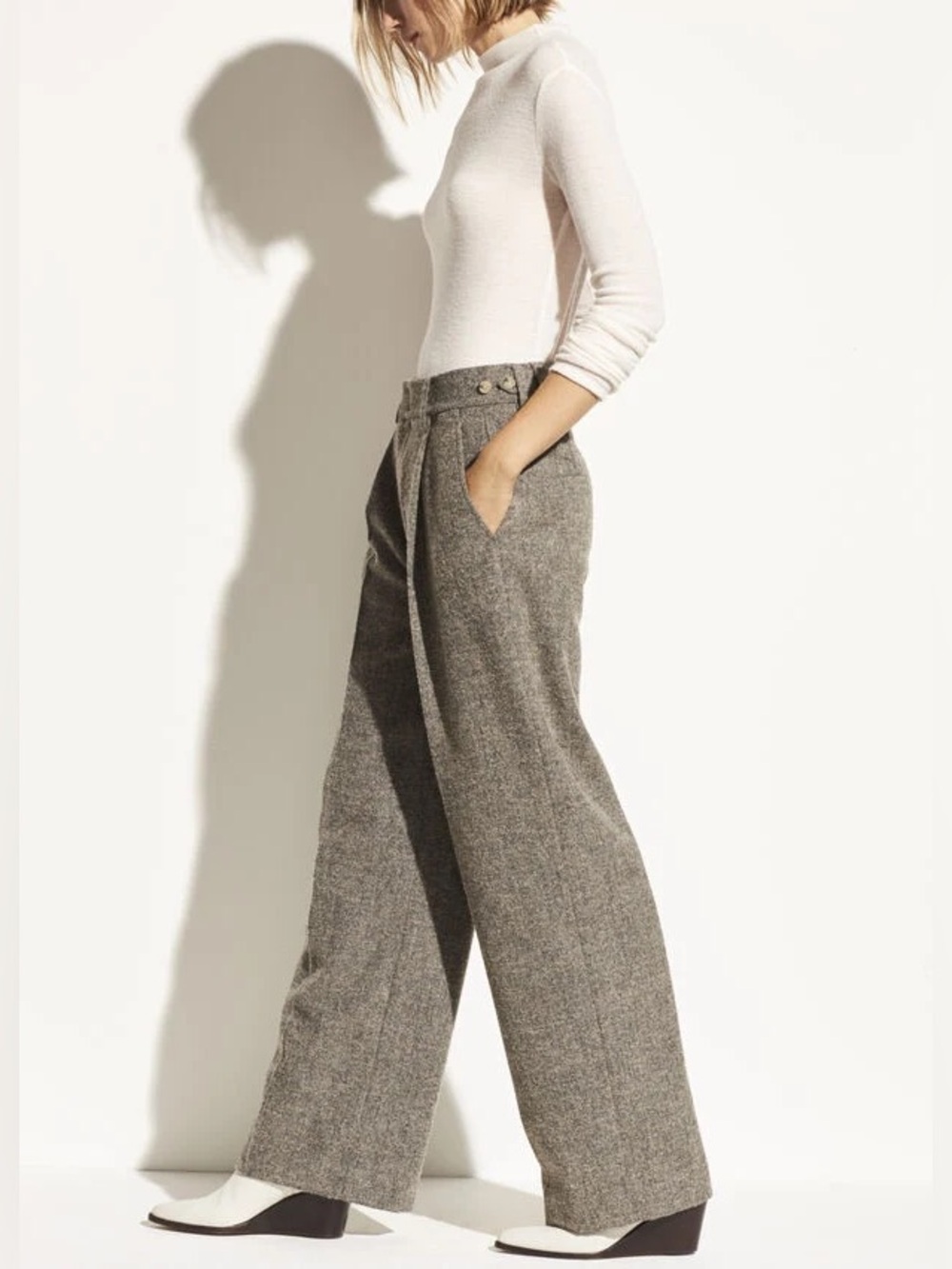 Vince Pebble Texture Wide Leg Pant Graphite Wool 10 Trouser Office Career Winter